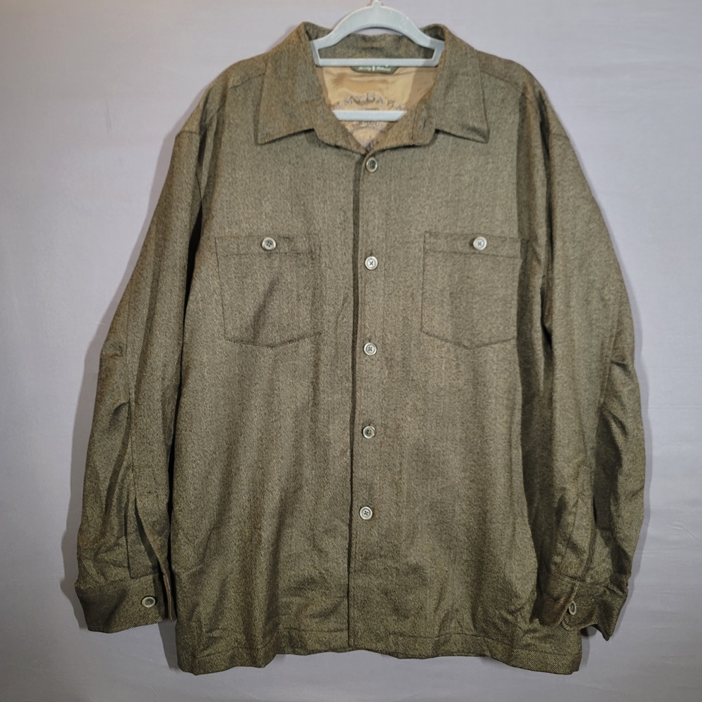 Tommy Bahama 100% Wool Herringbone Jacket XL Brown Button Front Lined